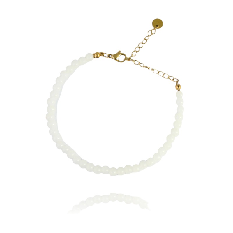 Elegante braccialetto di perle con perle bianche/trasparenti | Acciaio inossidabile placcato oro