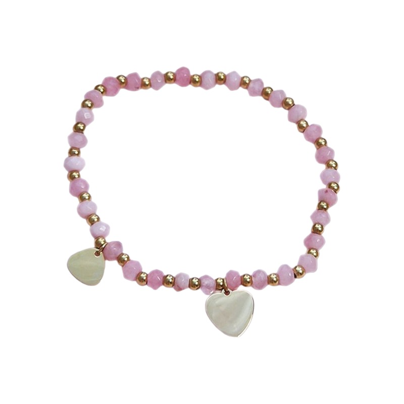 Elegante braccialetto di perle rosa con cuore | Acciaio inossidabile placcato oro