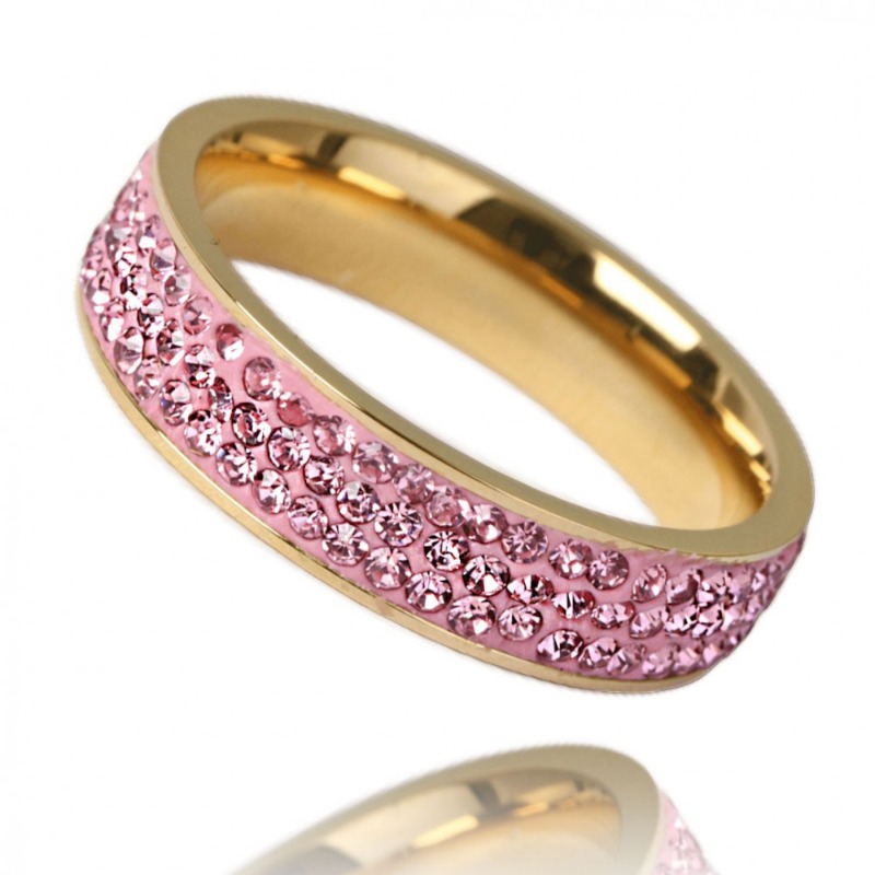 Mooie brede ring met prachtige roze stenen | 14 karaats verguld roestvrij staal
