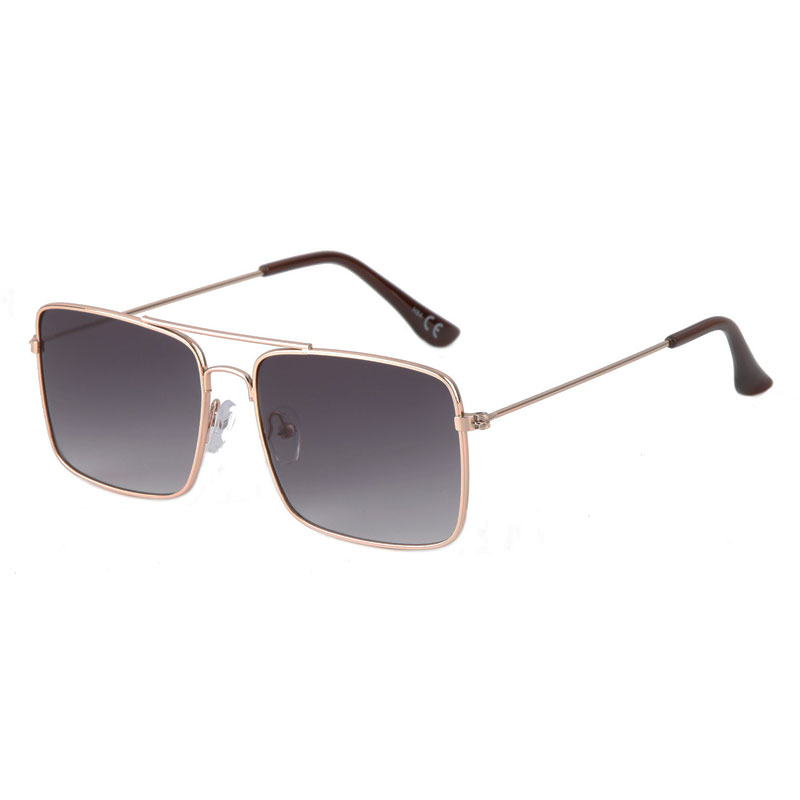 Eckige Pilotensonnenbrille – Goldmetall | Graues Geschirrglas