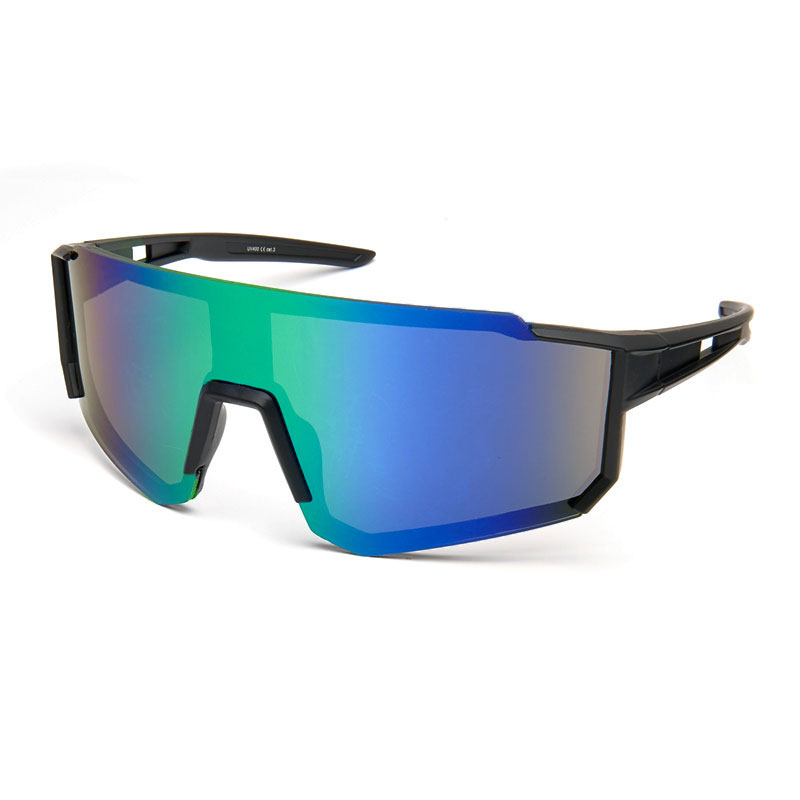 Lunettes de soleil de sport noires / Lunettes de vitesse avec verres miroir bleu-vert | Alicante